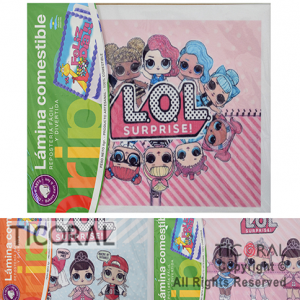 LAMINA COMESTIBLE MU�ECAS LOL VARIOS MODELOS PARA TORTAS 27CM x 21CM x 1